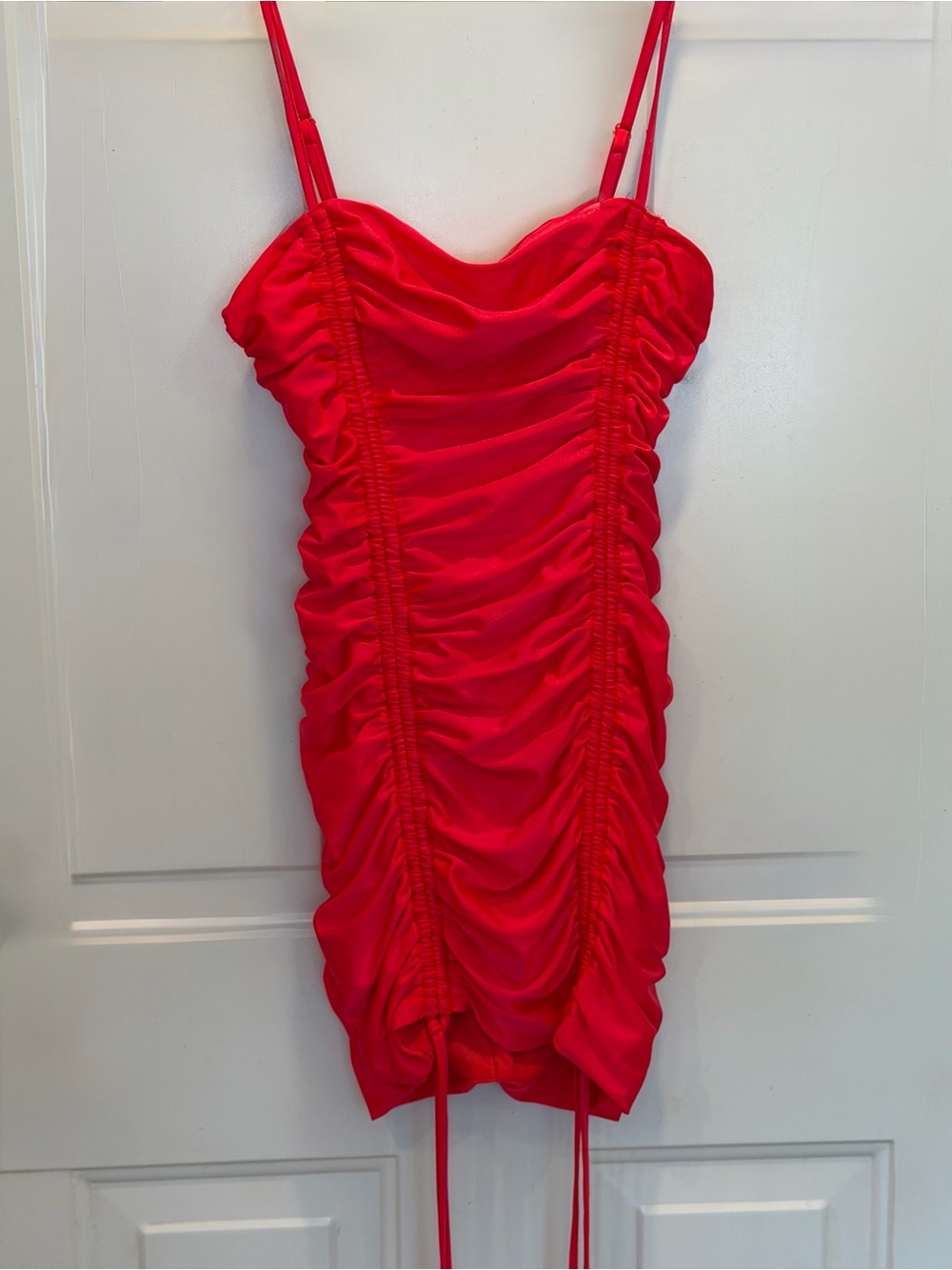 MEEK - Red/ Pink Ruched Mini Bodycon Party Dress Size 4